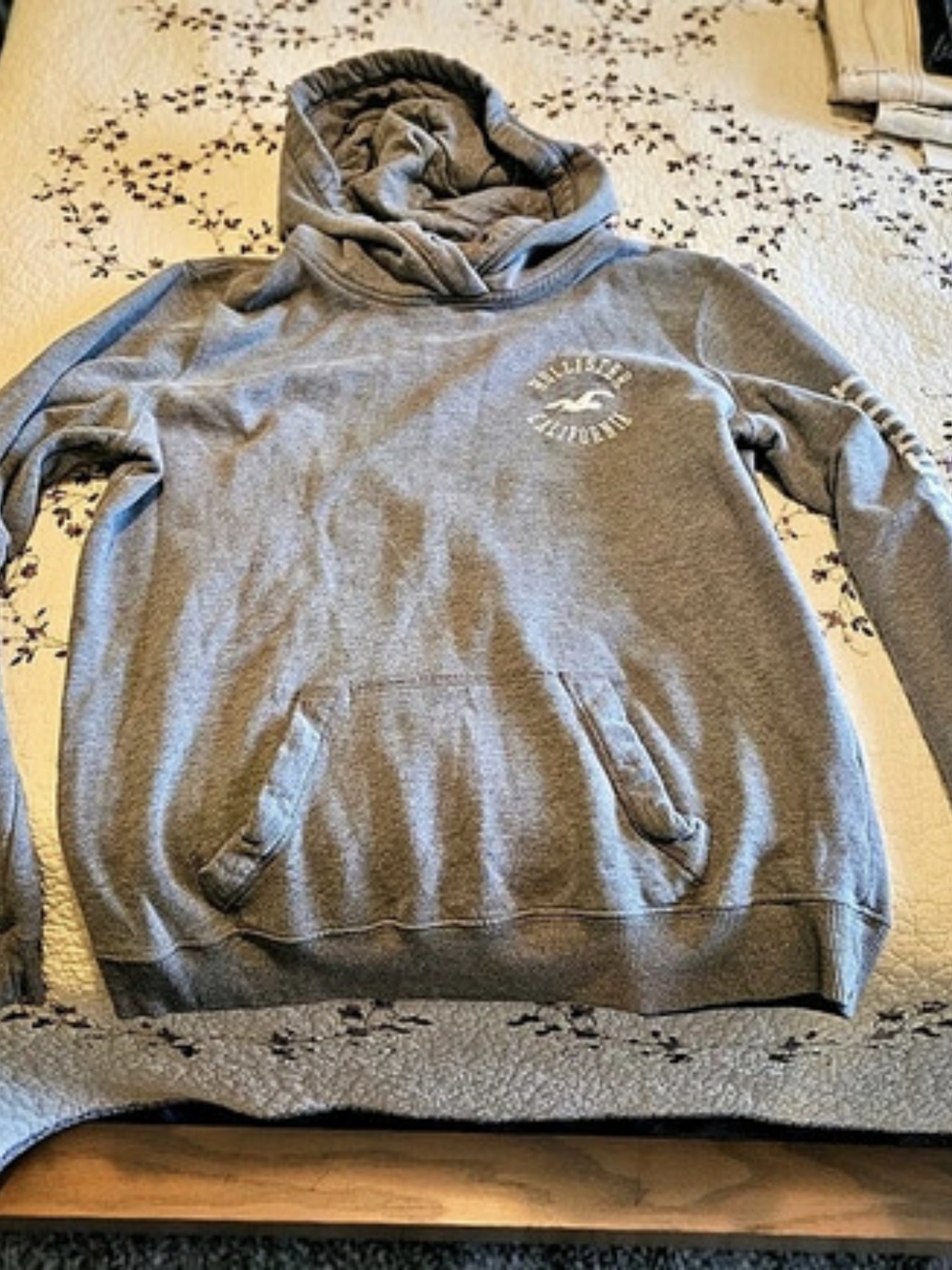 Hollister Logo Pullover Hoodie in Gray Large